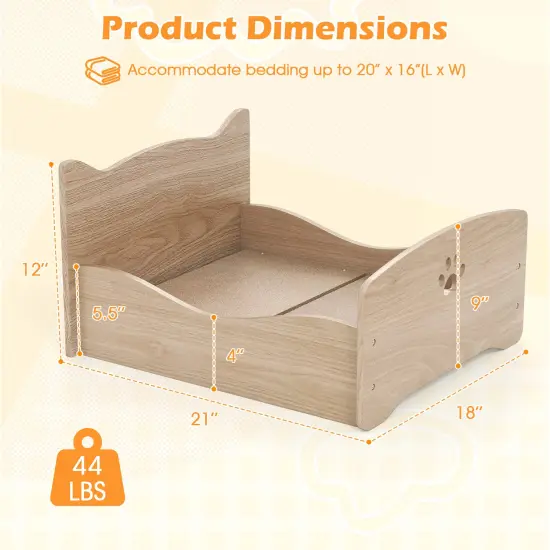 Natural Elevated Pet Bed Frame with Rails and Cute Headboards Ideal for Indoor Small Pets {5}