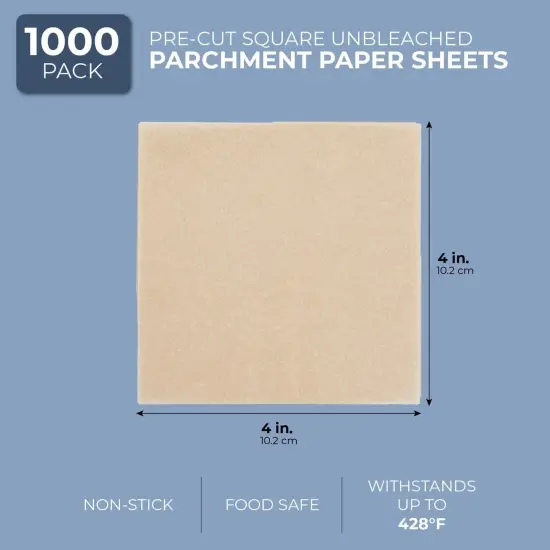 1000 Sheets Precut 4x4 Parchment Paper Squares, Bulk Brown Unbleached Liners for Baking, Cookies, Hamburger Patty Press {4}