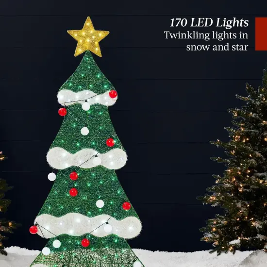 6ftLighted 2D Christmas Tree Outdoor Holiday Display with LED Lights, Gift Boxes & Storage Bag Red/White {3}