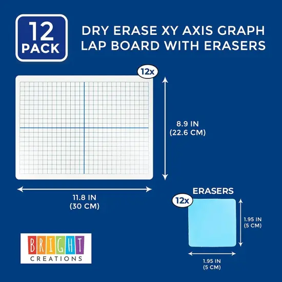 24 Piece Set - 12 Pc XY Axis Graph Whiteboard 9 x 12 inches, Dry Erase Double-Sided Lap Board with Erasers for Students, Classroom Supplies {4}