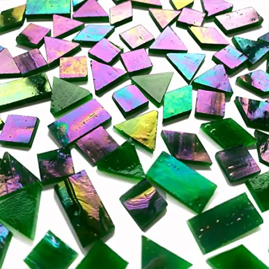 280 Pieces Iridescent Green Mosaic Tiles for Crafts,Mixed 4 Shapes Stained Glass Sheets, Stained Glass Supplies for Mosaic Projects {6}