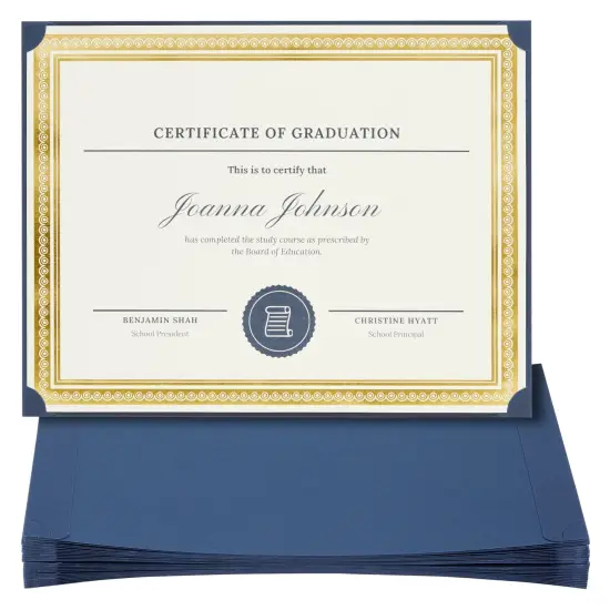 24-Pack Single Sided Award Certificate Holders - Bulk Certificate Holders for Graduation, Diploma, Employee Appreciation, Certification (fits 8.5x11, Navy Blue) {1}