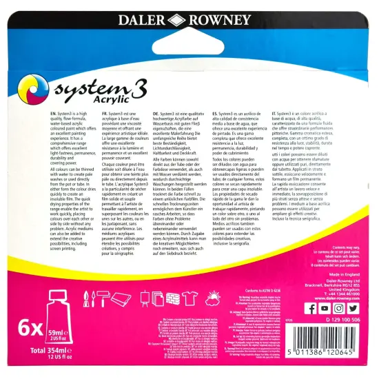 Daler-Rowney System3 Acrylic Paint Process Set 6/Pkg-Assorted Colors {4}