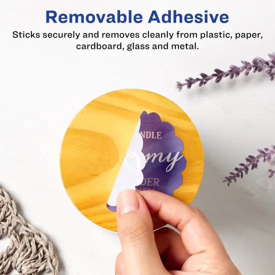 Avery Matte White Removable Round Scalloped Labels with Sure Feed Technology, Print-to-the-Edge, 2.5" diameter {2}