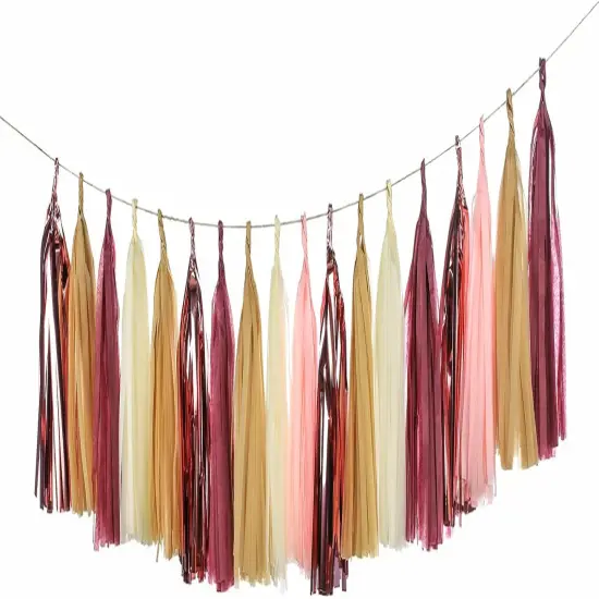 25 PCS Burgundy Tassels Garland Tissue Paper Tassels Banner DIY Kit Baby Shower Decorations Fall Wedding Burgundy Wedding Women Birthday Party Thanksgiving Day Decorations {3}
