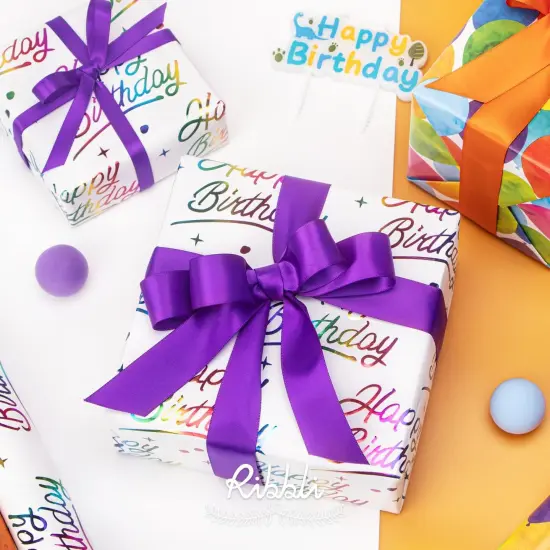 Birthday Wrapping Paper 3 Rolls Colorful Balloon Stripe and Iridescent Happy Birthday Wrapping Paper {2}