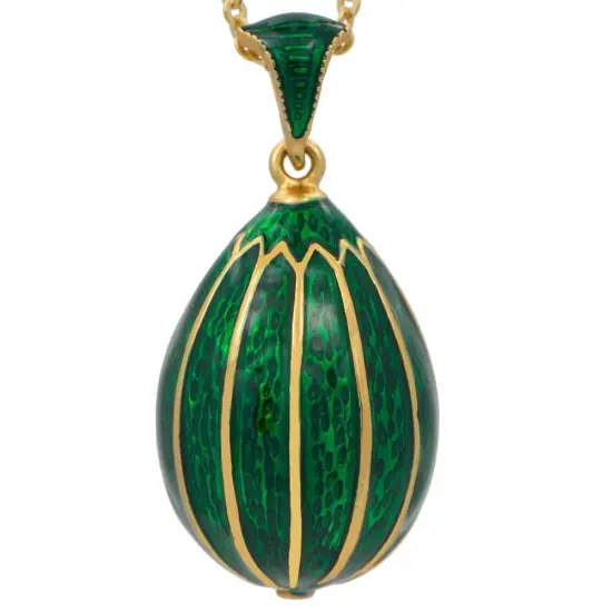 Green Enamel Striped Royal Egg Pendant Necklace {3}