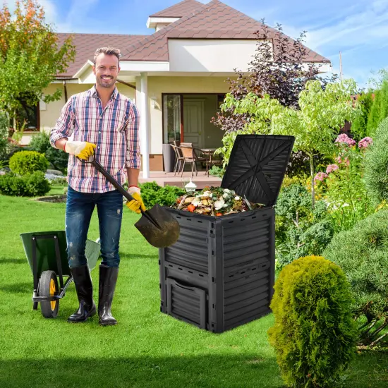 80-Gallon PP Composter Bin with Ventilation and Easy Access Door Black {2}