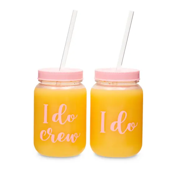 12 Pack "I Do Crew" Bachelorette Party Cups with Lids, Pink Bridal Shower Mason Jar Gifts (18 oz) {5}