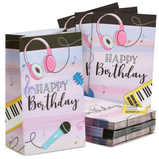 36 Pack Happy Birthday Music Party Favor Bags for Goodies, Gifts, Treats (Pink, 6 x 3 x 9 In) {1}