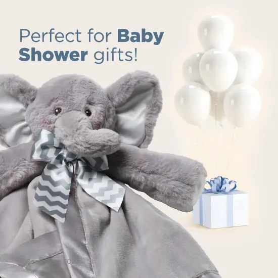 Bearington Baby Lil' Spout Snuggler, 15 Inch Gray Elephant Plush Stuffed Animal Security Blanket Lovey for Babies, For Ages 0-3 Grey {5}
