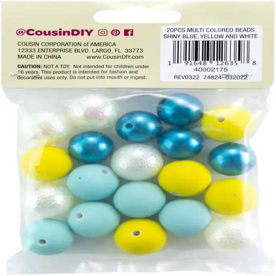 CousinDIY Bubblegum Bead 20mm 20/Pkg-Yellow, Blue, White Mix {2}