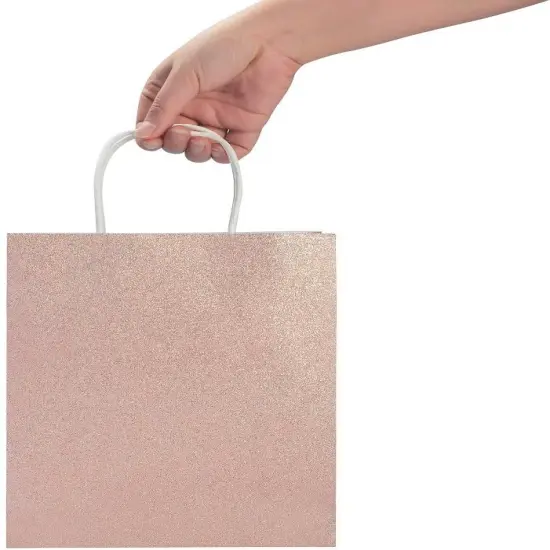 12 Pack 9.5" Rose Gold Pink Glitter Kraft Paper Gift Bags For Wedding | Thank You Bag Favor Bags For Bridal Shower {5}