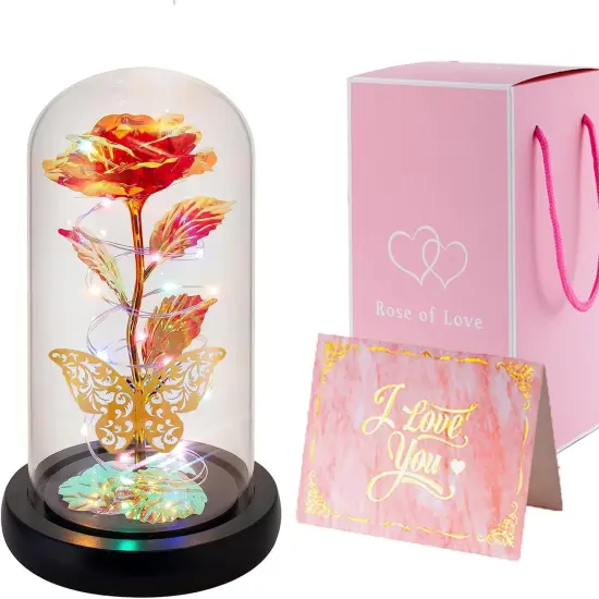 Rose Flower Gifts For Women Birthday Gifts For Girlfriend Wife Sister Daughter Friendship Light Up Glass Rose For Mon Best Friend Card Gift Aunt Grandma Christmas Anniversary Butterfly Decoration {1}