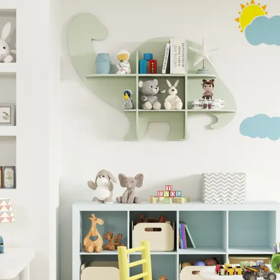 Green MDF Dinosaur Kids Bookshelf with Wall Mount, 2-Tier Storage and Safety Design {3}
