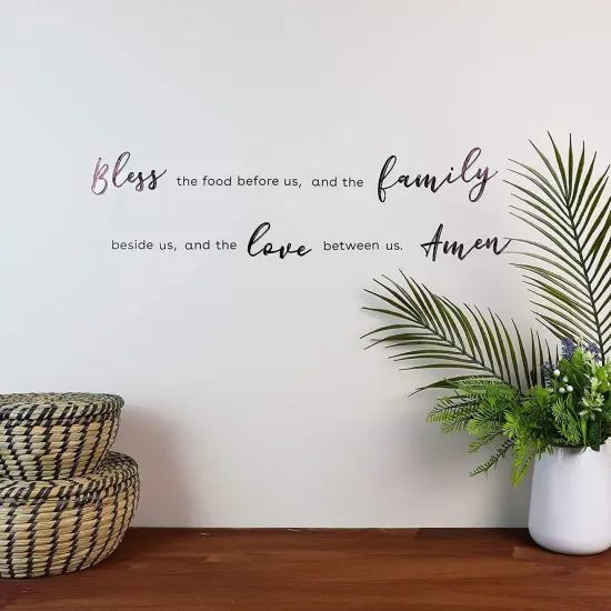 Removable Kitchen Wall Stickers, Bless Food, Family, Love Between Us Decals (24.5 x 9 In) Black {3}