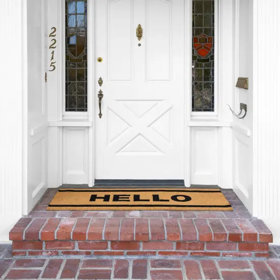 Hello Long Coir Doormat, Welcome Mats Outdoor for Home Entrance with Non-Slip Backing (17x60 In) Brown {3}
