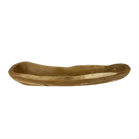 Hand-Carved Wooden Bowl, 23"x6.5"x3.5", Light Brown Stained, Handmade Craft {1}