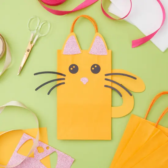 BLUE PANDA 25-Pack Orange Gift Bags with Handles, 5.5x3.2x9-Inch Paper Goodie Bags for Party Favors and Treats, Birthday Party Supplies {2}