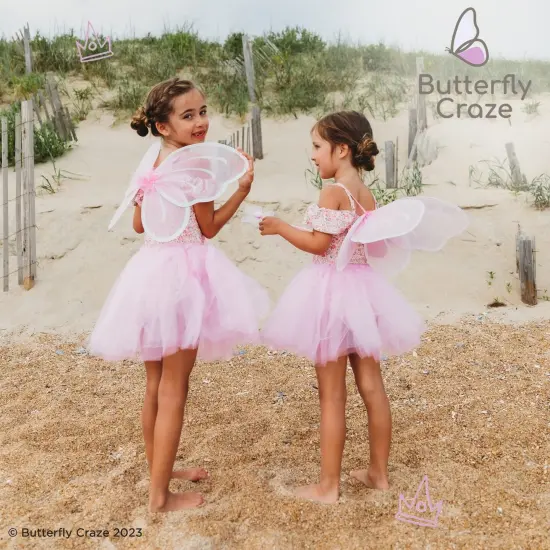 Butterfly Craze Fairy Princess Tutu Costume Set - Includes Glittery Sparkle Wings, Tutu Skirt, & Wand for Girls' Dress Up, Pretend Play & Ballet Dance Recitals, For Toddlers and Kids, Pink, Medium {7}