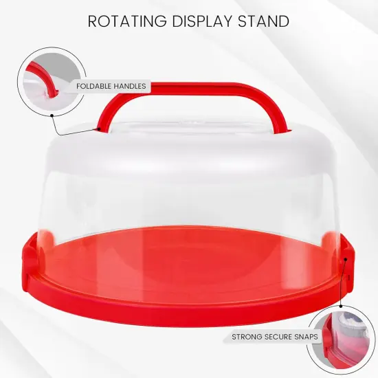 Cake Carrier with Lid and Handle, 12x6 Inch Red Cake Holder Cupcake Container for 11 Cupcakes 2 in 1 Portable Dessert Container for Cake Pie Muffin Cobbler {3}