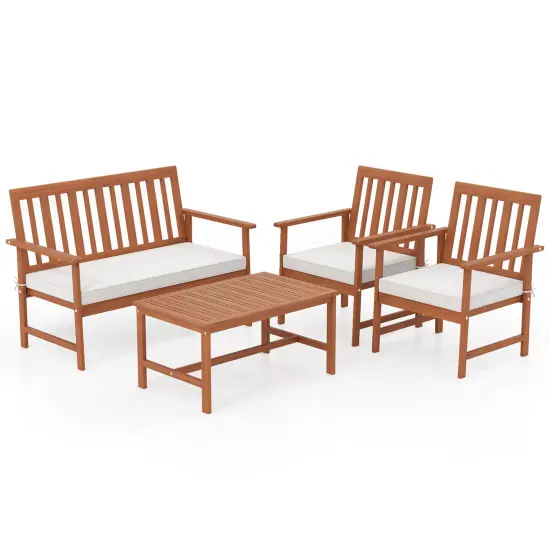 4 Pieces Acacia Wood Conversation Set with Two Armchairs Ideal for Outdoor Use {1}