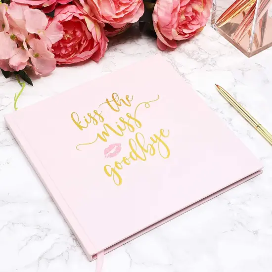 Kiss the Miss Goodbye, Bachelorette Party Notebook Keepsake (8.3 x 8.3 In, Pink) {3}