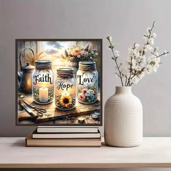 5D Diamond Painting Kits for Beginner,Faith,Hope,Love Wishing Bottle Diamond Art kit for Adults,DIY Diamond Dots with Diamond Gem Art and Crafts for Adults Home Wall Decor 11.8x11.8inch {4}