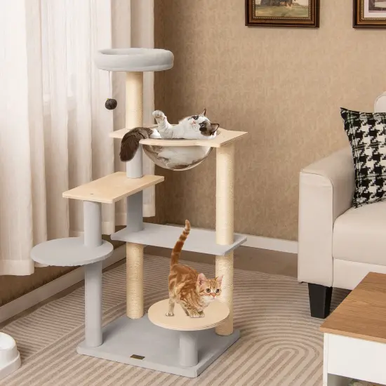 Natural Solid Plywood Cat Tree with Space Capsule and Sisal Scratching Posts {2}