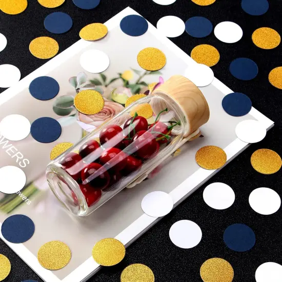 Navy Blue White Gold Confetti Birthday Decorations for Boys Glitter Paper decor Sprinkles Biodegradable Table Confetti Round for Graduation Wedding Baby Shower Party Lasting Surprise 300pcs {4}