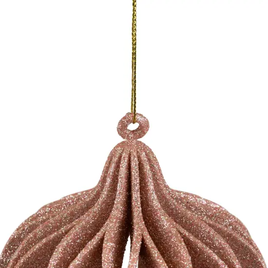 Northlight Champagne Pink Open Cut Glitter Onion Shatterproof Christmas Ornament 5" (127mm) Gold {6}