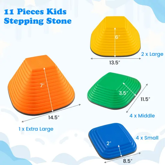 11-Piece Kids Stepping Stone Set for Balance and Coordination with Non-Slip TPE Edging {3}