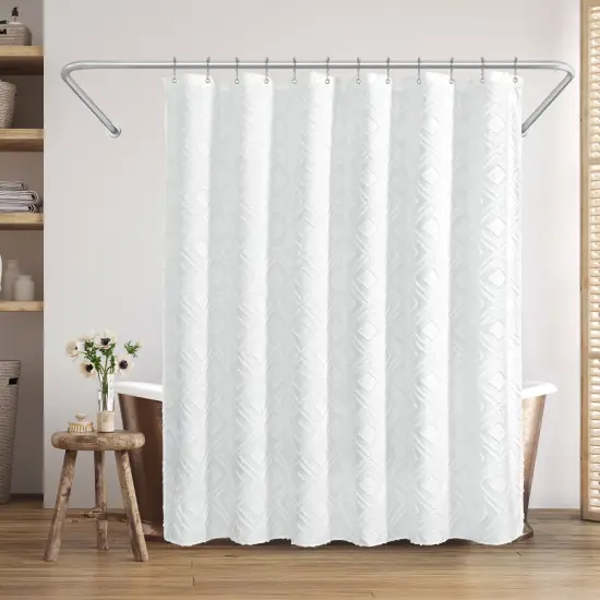 Americanflat 71x71 White Woven Shower Curtain with Tassel And Accents - Includes 12 Grommets and Hooks - 100% Polyester {1}