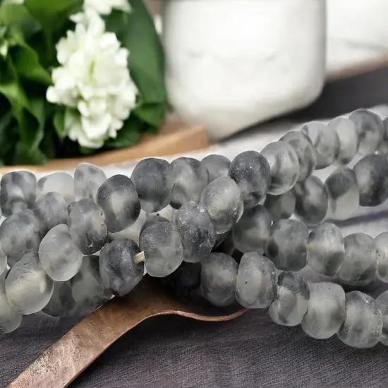 13-15mm Blended Slate Grey Crystal African Recycled Glass Beads (10" Strand) {2}