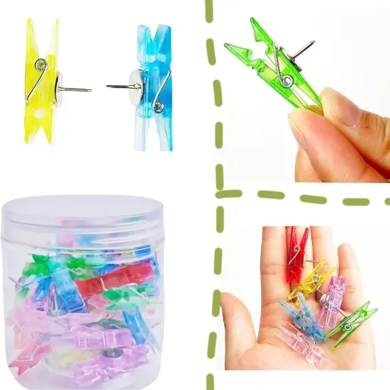 60 Pcs Push Pin Clips with Clips Pins Clips Creative Paper Clips Colorful Thumbtack Clips Plastic Push Pins for Christmas Cork Board Bulletin Boards Photos Walls Projects Drawings Map {2}