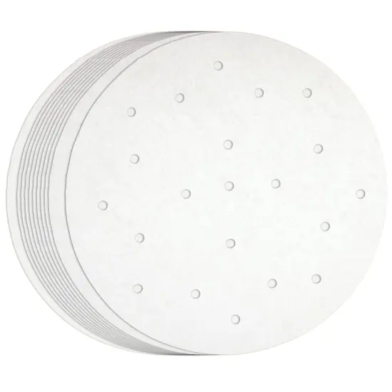 100 Pack Round Air Fryer Liners with Holes - 8-Inch Parchment Paper Disposable, Dumpling Paper - Perforated Bamboo Steamer Liner Sheets for Air Frying, Steaming, and Baking (White) {1}