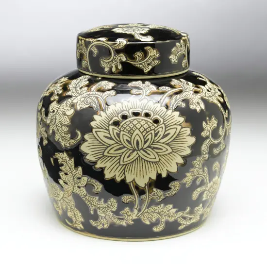 AA Importing 59749 9 Inch Black & Cream Ginger Jar {1}