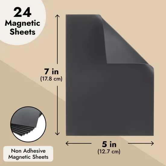 24 Pack Magnetic Sheets for Die Cuts, 5x7 In, Non-Adhesive, Easy-To-Cut for Crafts, Storage, Refrigerator Black {4}