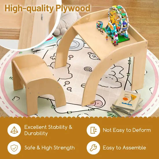 Plywood Kids Table and Chair Set with Spacious Safe Design and Ergonomic Seat Natural {5}