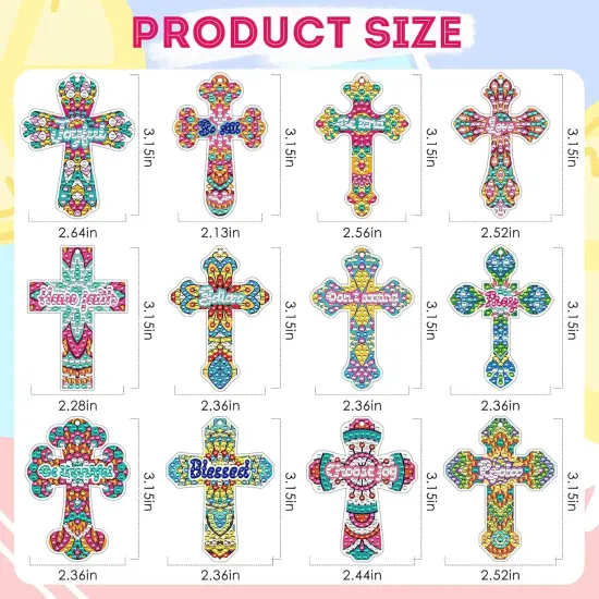 Cross Diamond Painting Keychains - 12PCS 5D Diamond Art Christian DIY Diamond Key Chain Diamond Kits Key Chain Kit DIY Key Ring Inspristional Gift Pendant for Beginner Adults Crafts Ornament {4}