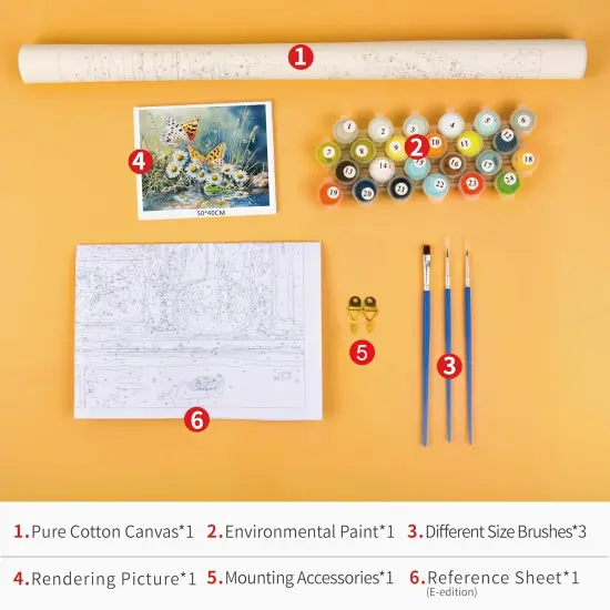 Butterfly on Daisies Paint by Numbers Watercolor Adult Paint by Number Kits On Canvas Paint-by-Number Simple Painting Paint by Numbers Adult DIY Craft Kits for Adults, 16 x20 Inch {3}