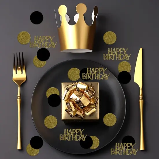 Glitter Gold Happy Birthday Party Confetti for Table Black and Gold Round Paper Confetti Circle Dots Confetti for Birthday Wedding Anniversary Party Decorations,220CT {4}