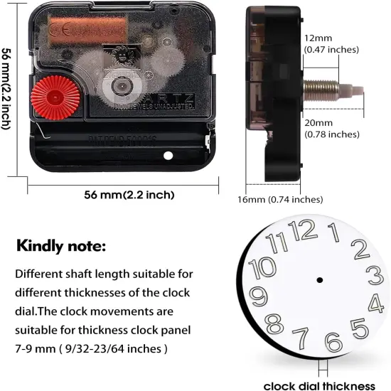 Clock Mechanism, 5/16 inches - 59/64 inches Shaft Length Quartz Wall Clock Motor Replacement, Clock Parts Battery Operated (No Clock Hands) {3}