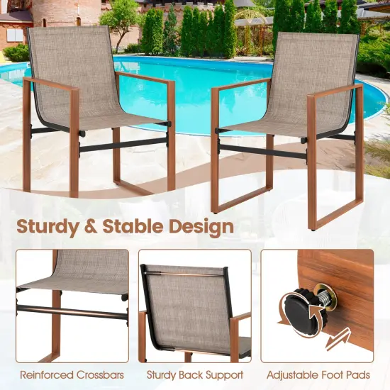 Fabric Patio Dining Chairs Set of 2 with Metal Frame, Ergonomic Design and Adjustable Foot Pads Brown {6}