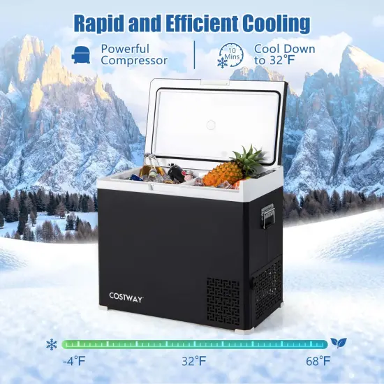 Costway 12 Volt Car Refrigerator 53QT Portable Car Fridge with -4℉~68℉ for RVs Adjustable Range Black {5}