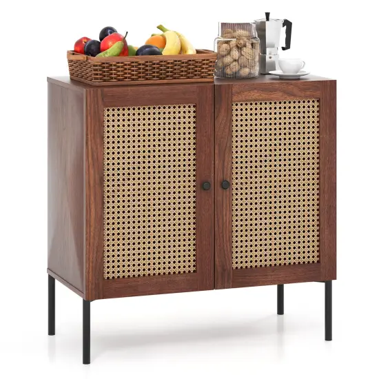 Rattan Sideboard with Adjustable Shelves and Metal Legs Walnut {3}