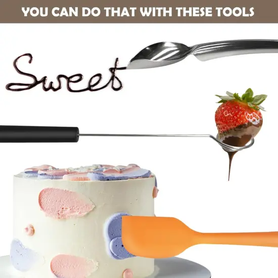 5pcs Double Boiler Melting Pot Set - 600ML/0.6QT and 1000ML/1QT Chocolate Stainless Steel Melting Pot, Decorating Spoons, Silicone Spatula and Dipping Tool for Melting Chocolate, Candy, Soap {4}