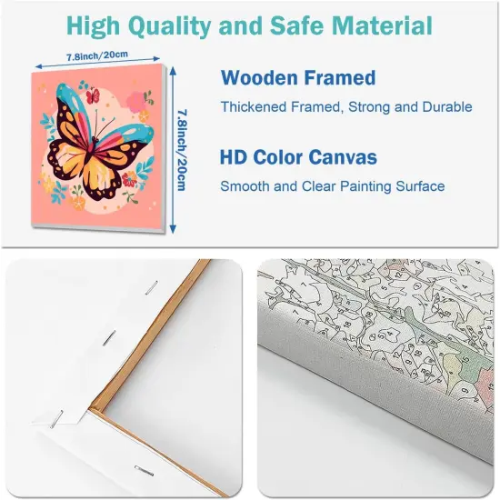 2 Pack Paint by Numbers Kit for Kids Ages 4-12, Butterfly Art Set with 8x8 Inch Framed Canvases, Complete Painting Kit Includes Brushes & Paints, Beginner-Friendly DIY Animal Canvas Art for Children {4}