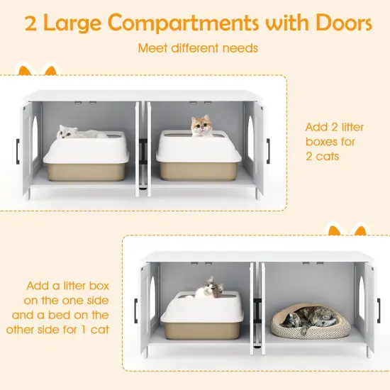 MDF Engineered Board Cat Litter Box Enclosure with Barn Door and Multi-Functional Design White {6}