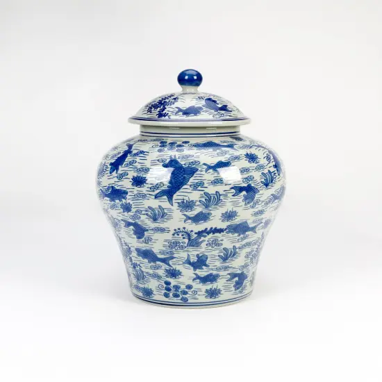 AA Importing 14.5" Ginger Jar, Koi Pond Design Blue {1}